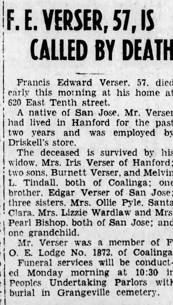 Obituary for F. E. VER (Aged 57)